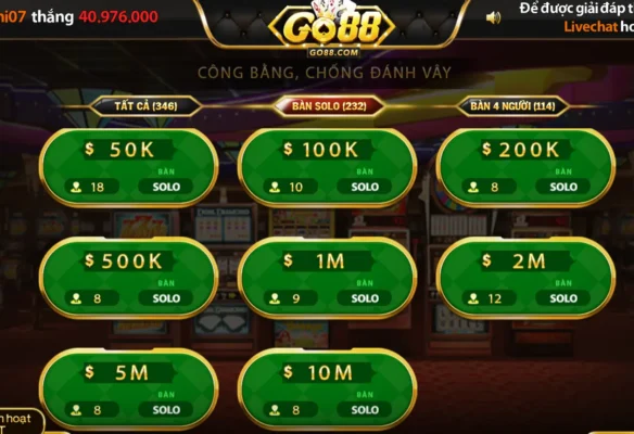 Trải nghiệm hệ thống bàn cược Poker tải Go88